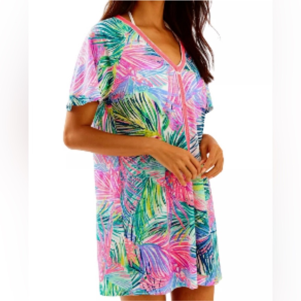 Lily Pulitzer — Bonita Swim Cover-Up Dress Tropical Pink Green Floral Island